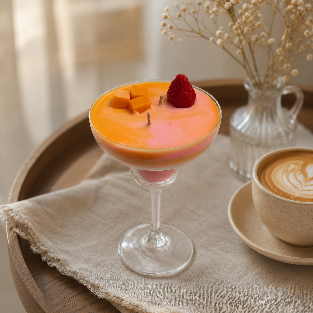 Mango Strawberry Dessert Candle | Handmade Cocktail Glass Candle for Home Décor & Gifting