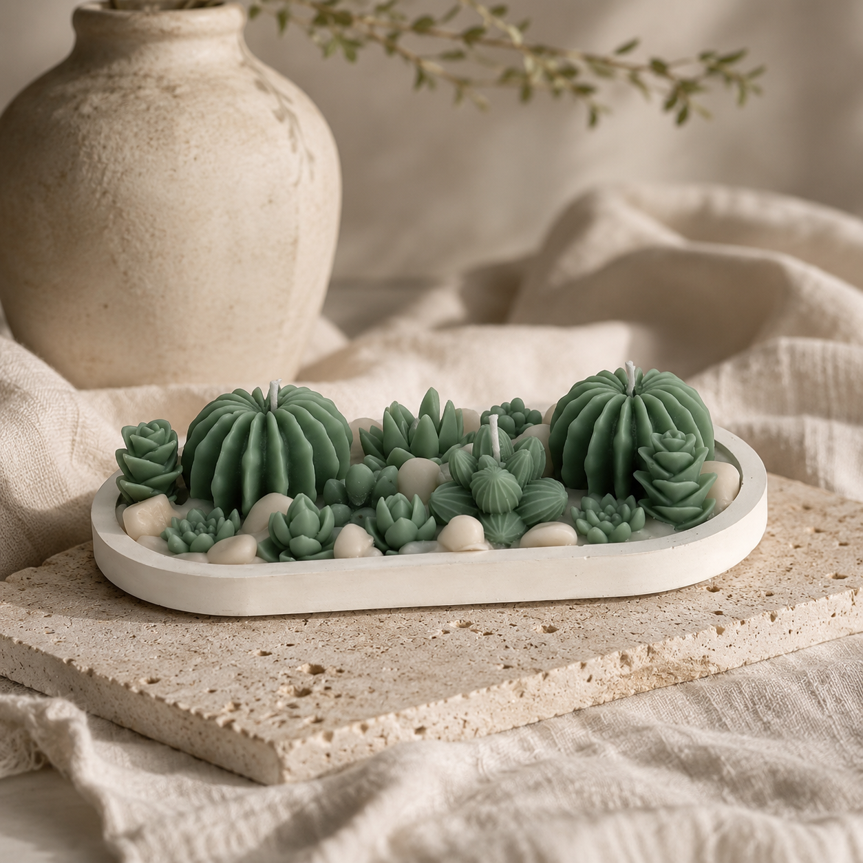 Succulent Garden Candle Tray | Handmade Cactus & Succulent Candle in Reusable Decorative Tray