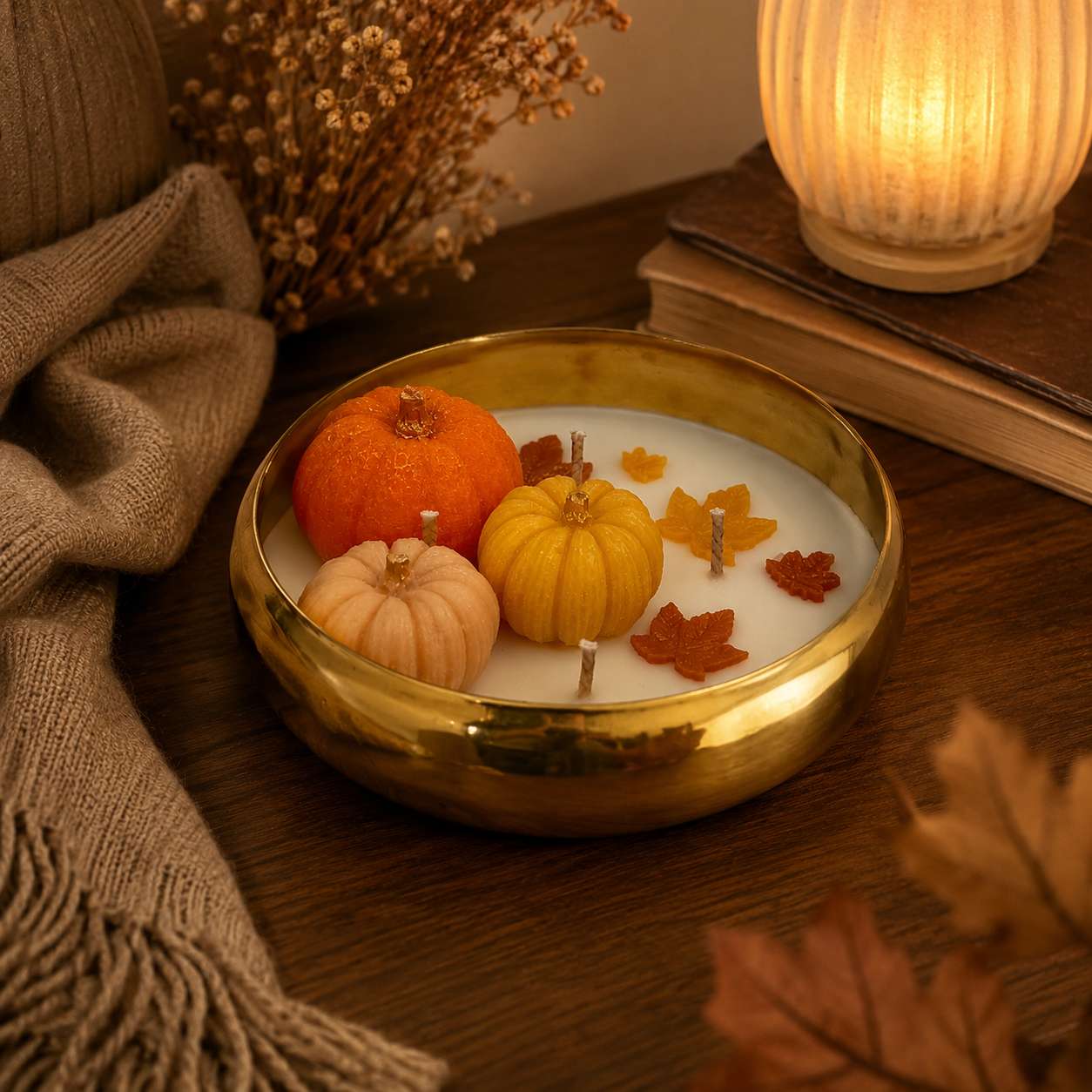 Autumn Pumpkin Urli Candle – Handmade Festive Brass Bowl Candle
