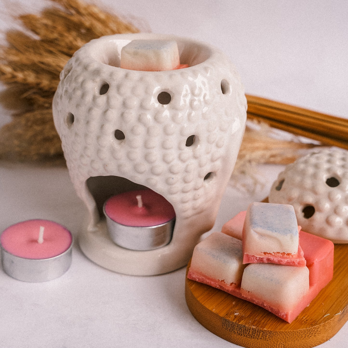 Hello Handmade Ceramic Buddha Head Diffuser with Wax Melts and 2 Tea Light Candles