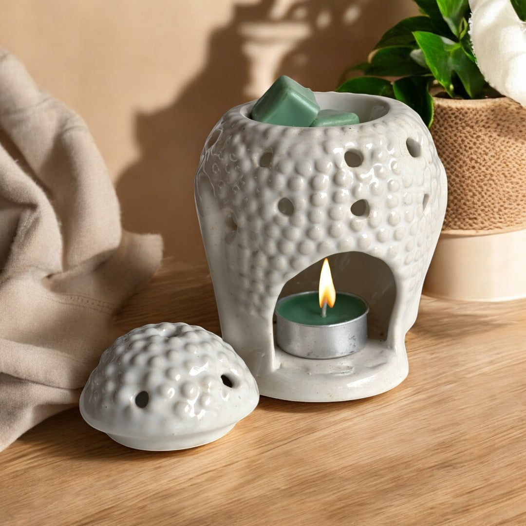 Hello Handmade Ceramic Buddha Head Diffuser with Wax Melts and 2 Tea Light Candles