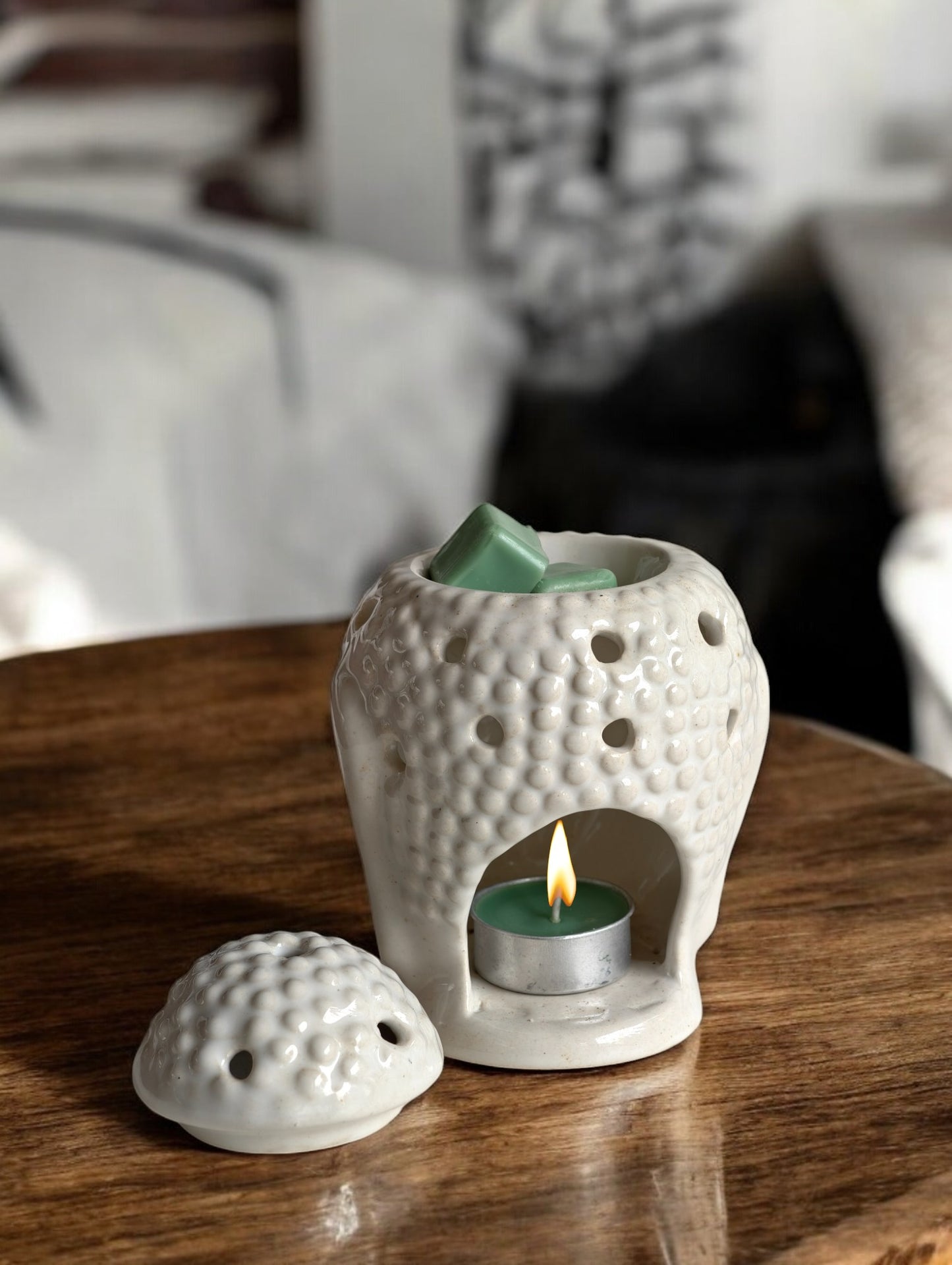 Hello Handmade Ceramic Buddha Head Diffuser with Wax Melts and 2 Tea Light Candles