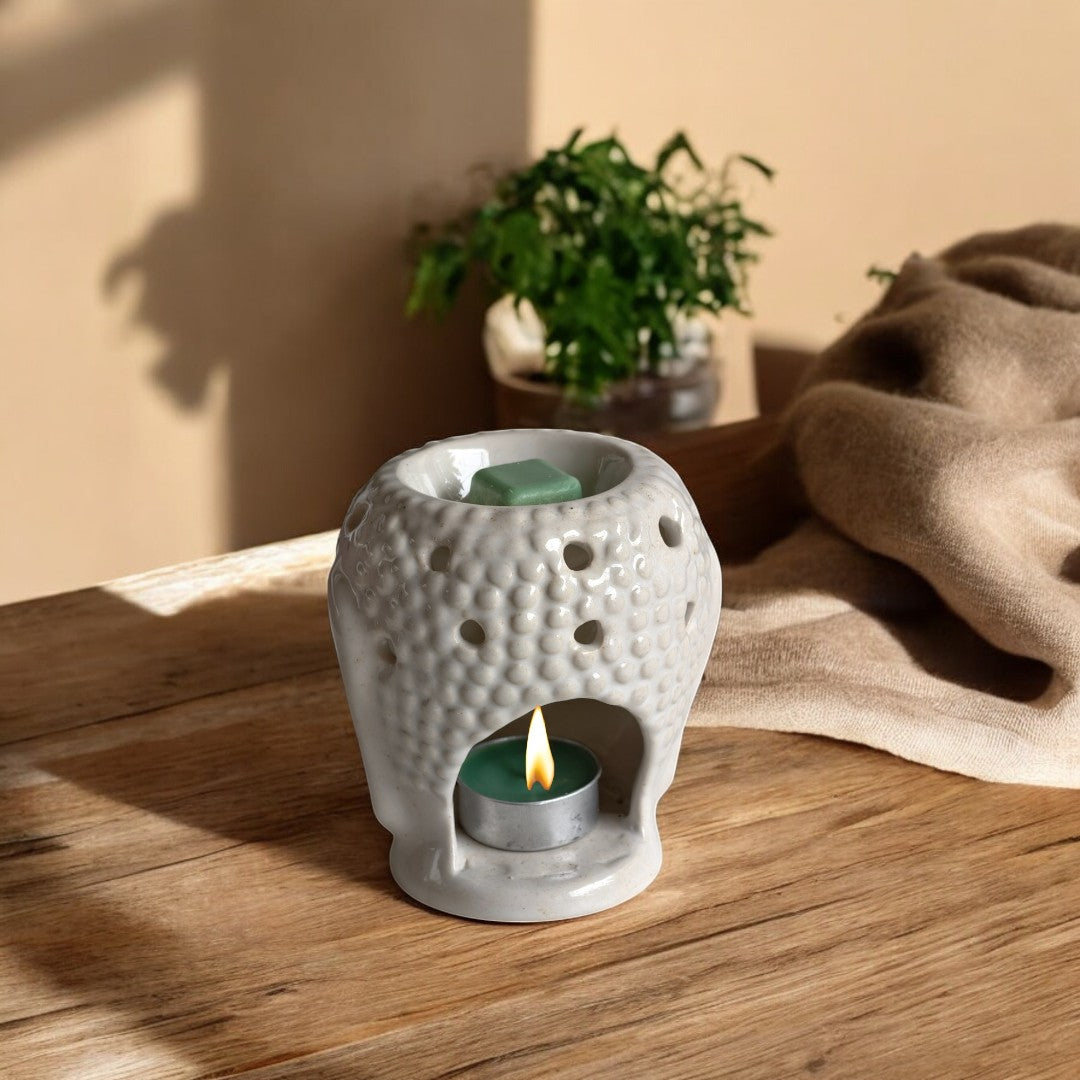 Hello Handmade Ceramic Buddha Head Diffuser with Wax Melts and 2 Tea Light Candles