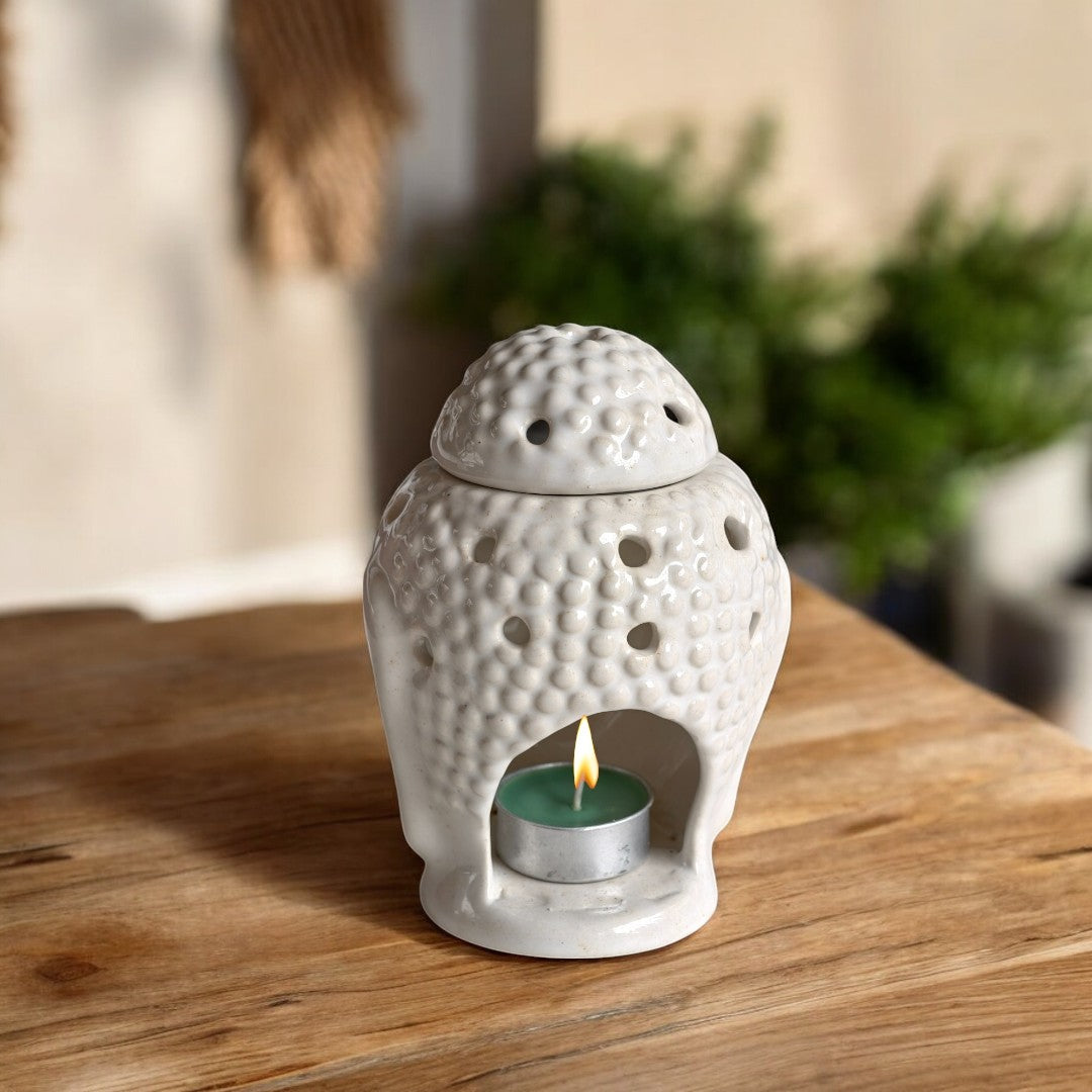 Hello Handmade Ceramic Buddha Head Diffuser with Wax Melts and 2 Tea Light Candles