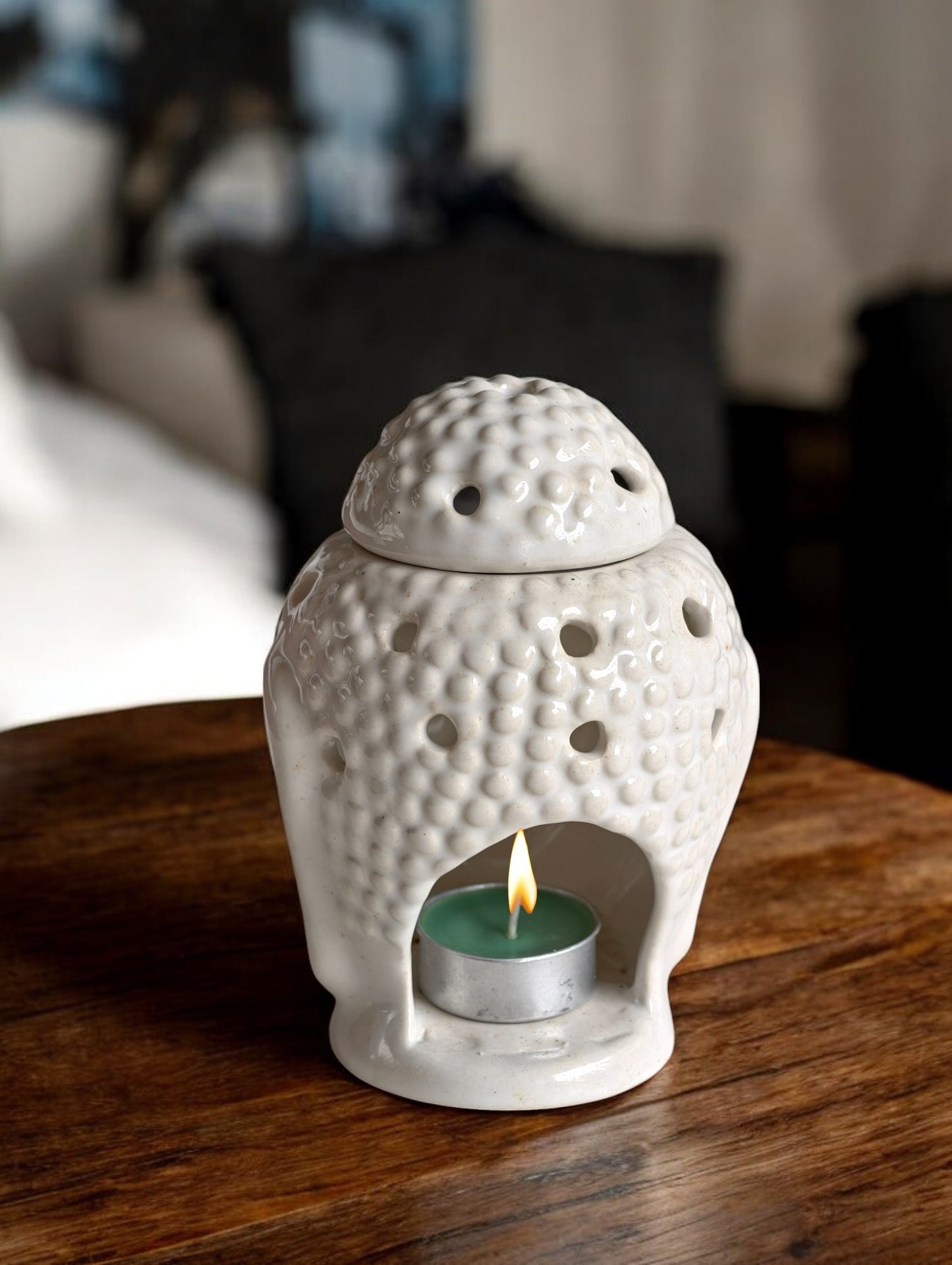 Hello Handmade Ceramic Buddha Head Diffuser with Wax Melts and 2 Tea Light Candles