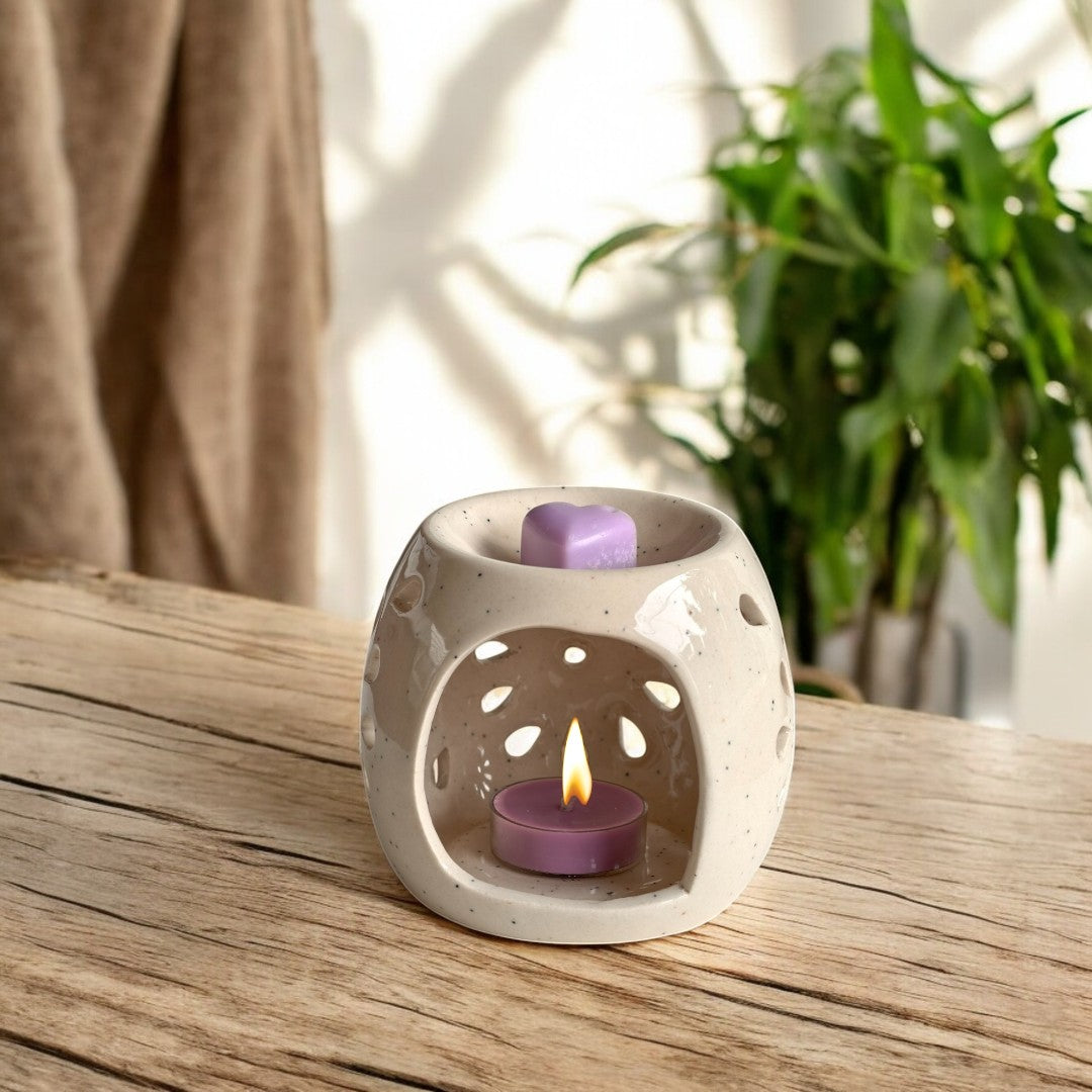 Hello Handmade Handcrafted Ceramic Round Shaped Aroma Diffuser with Wax Melts and 2 Tea Light Candles