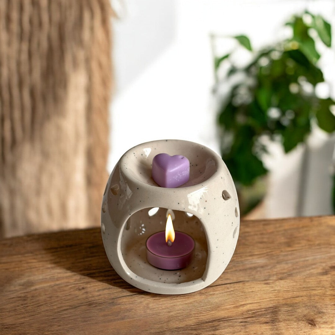 Hello Handmade Handcrafted Ceramic Round Shaped Aroma Diffuser with Wax Melts and 2 Tea Light Candles