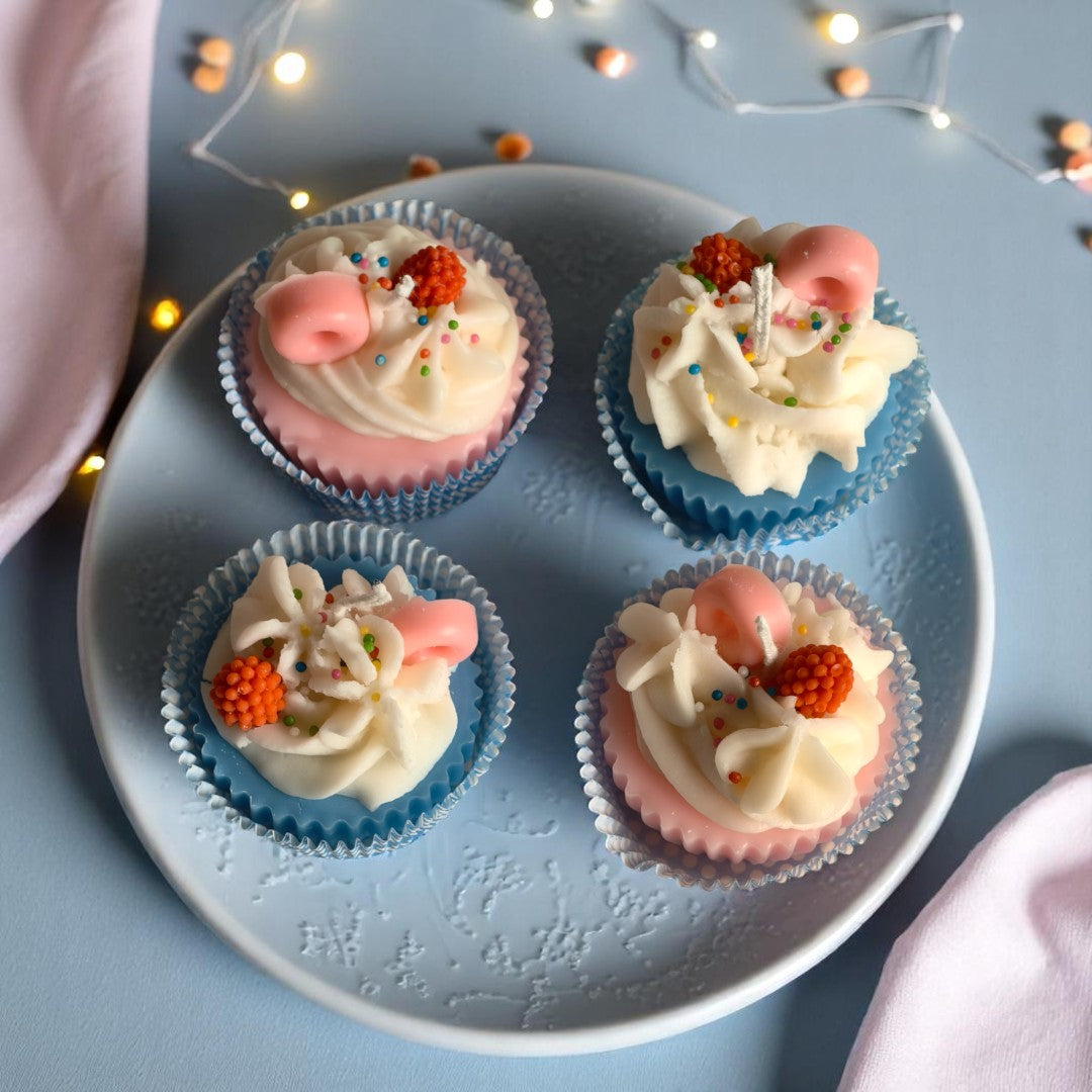 Pack of 4 Cup Cake Candle Vanilla and Strawberry Scent