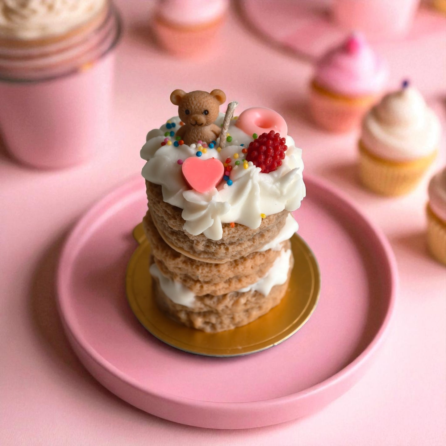Teddy's Treat Tower – Dessert-Inspired Decorative Scented Candle (Vanilla Ice Cream Scent)