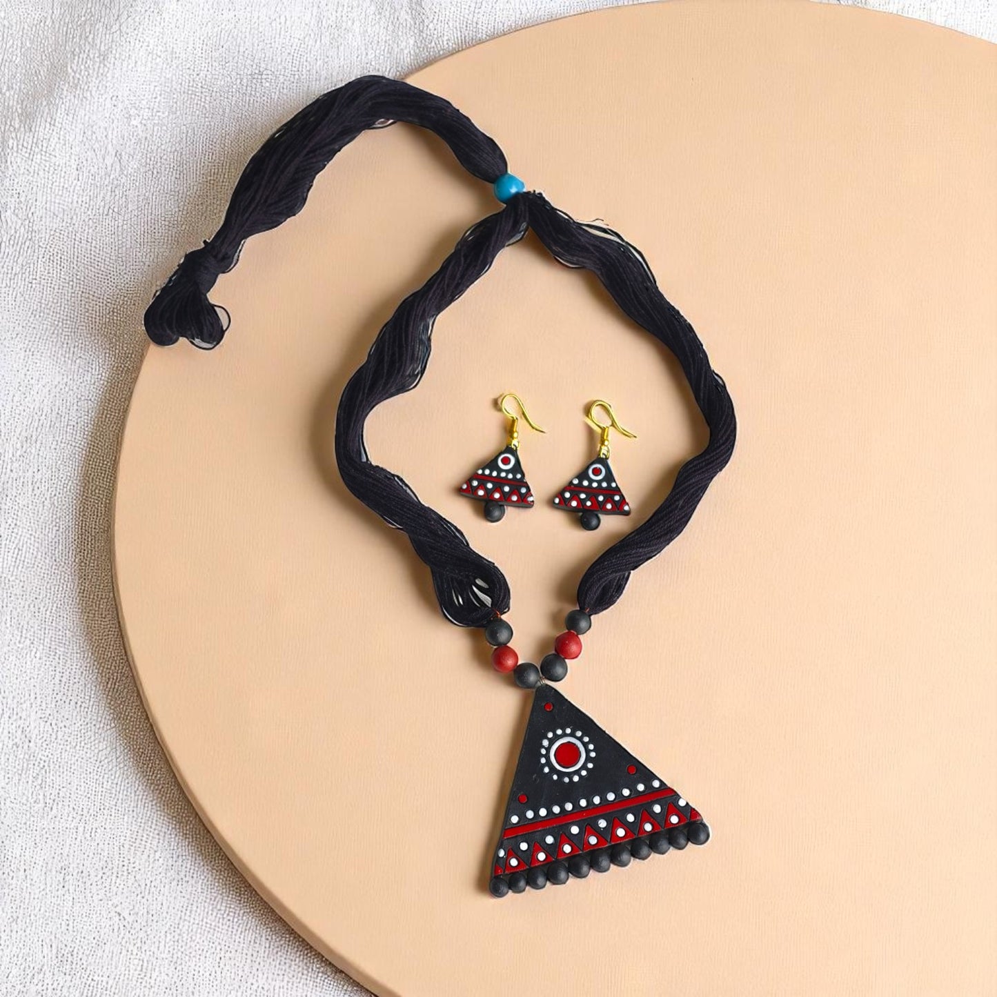 Tribal Triangle Terracotta Necklace and Earring set