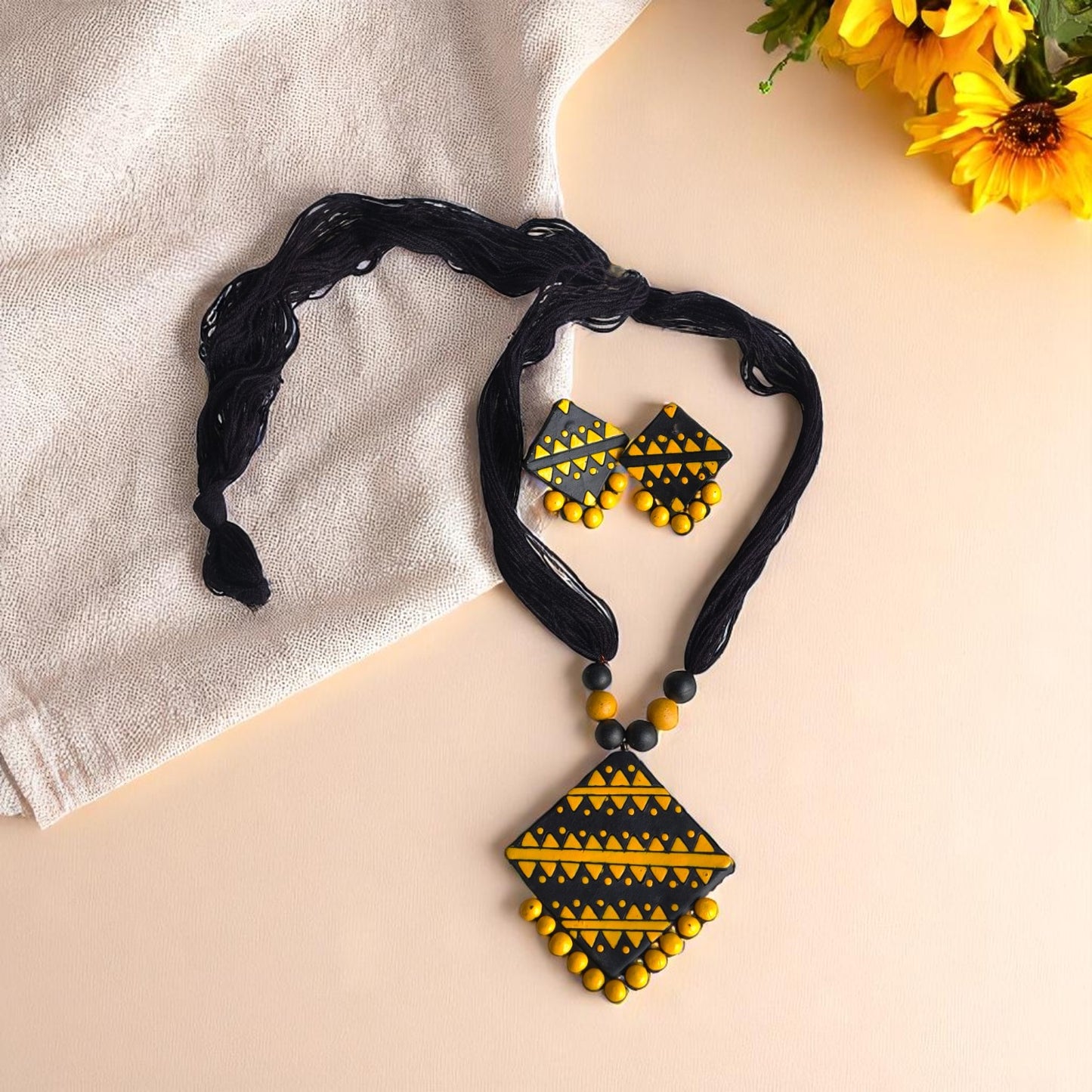 Mitti Patterns Terracotta Necklace and Earring set