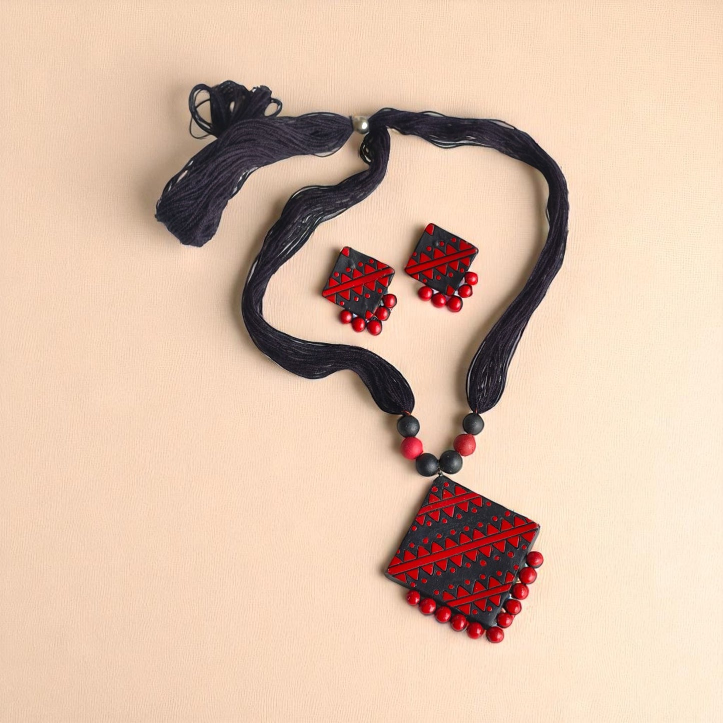 Mitti Patterns Terracotta Necklace and Earring set