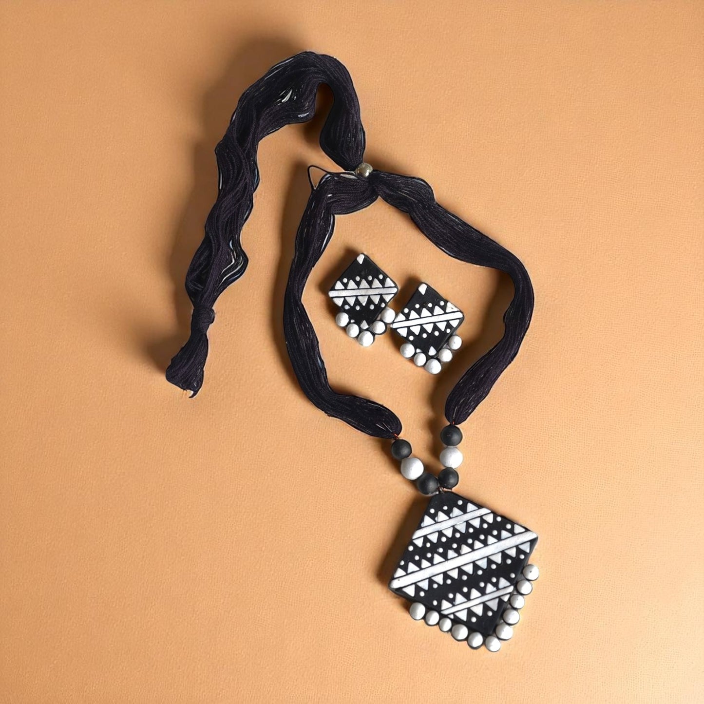 Mitti Patterns Terracotta Necklace and Earring set