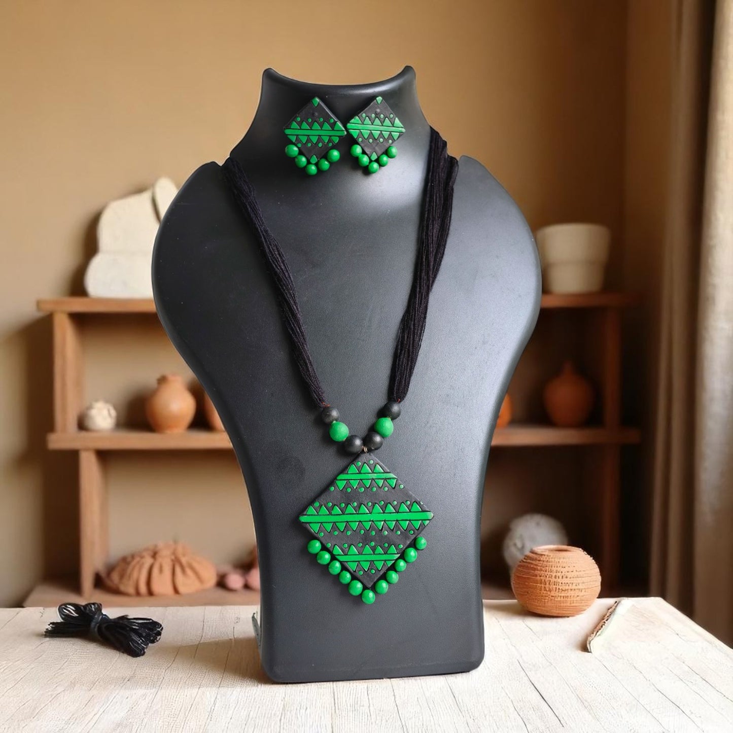 Mitti Patterns Terracotta Necklace and Earring set
