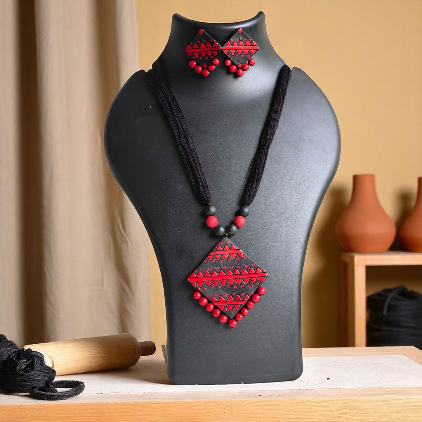 Mitti Patterns Terracotta Necklace and Earring set
