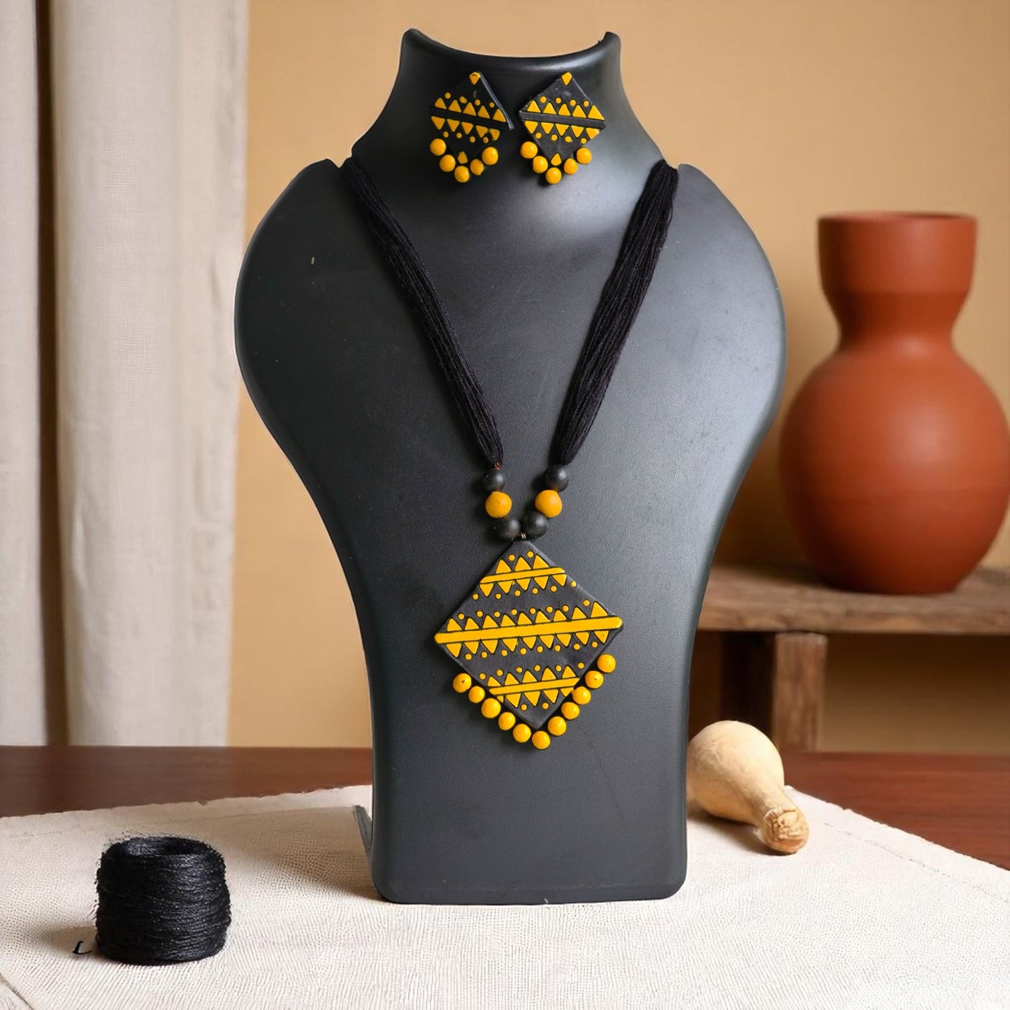 Mitti Patterns Terracotta Necklace and Earring set