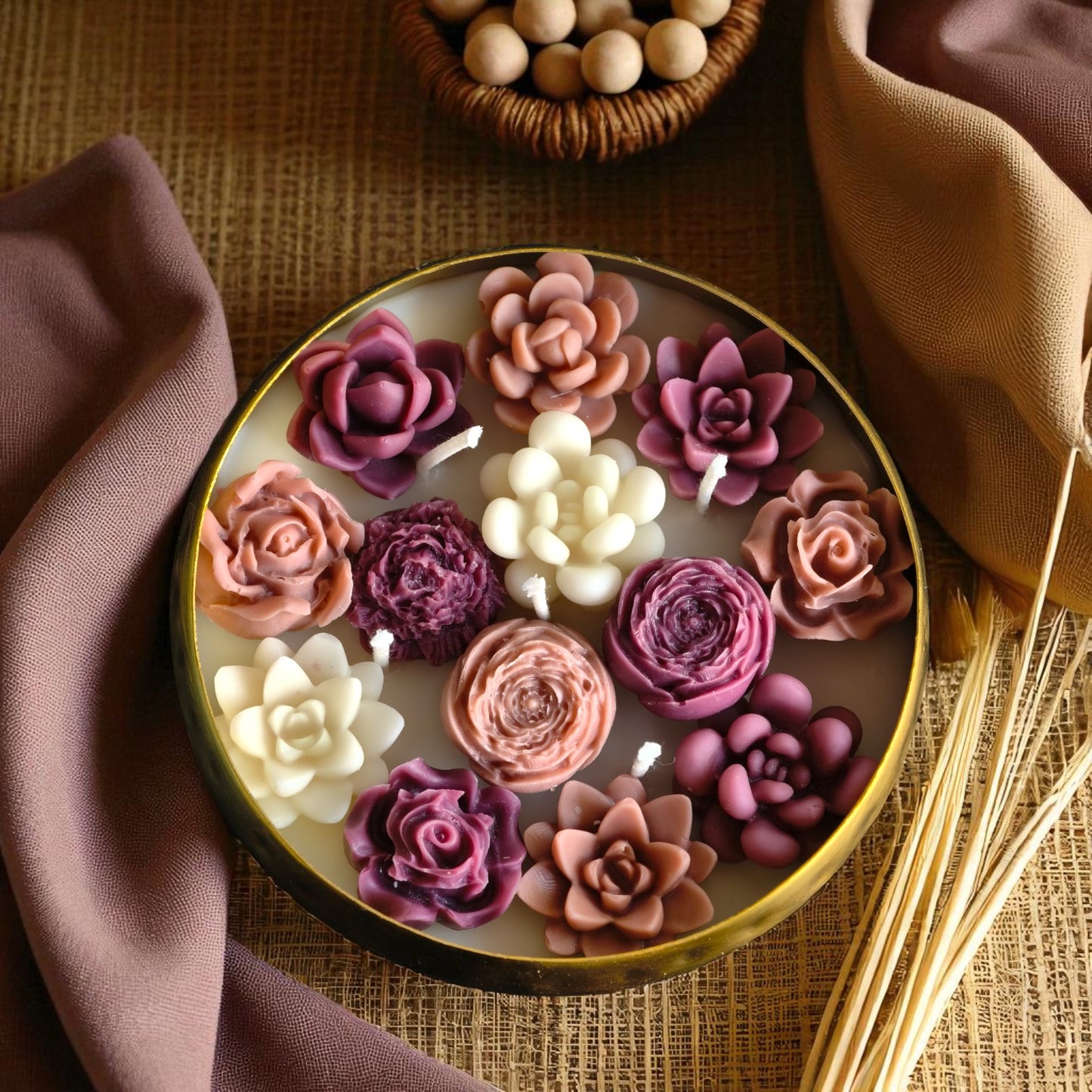 Rosette Radiance Metal Urli Candle (Rose Mosaic Scent)