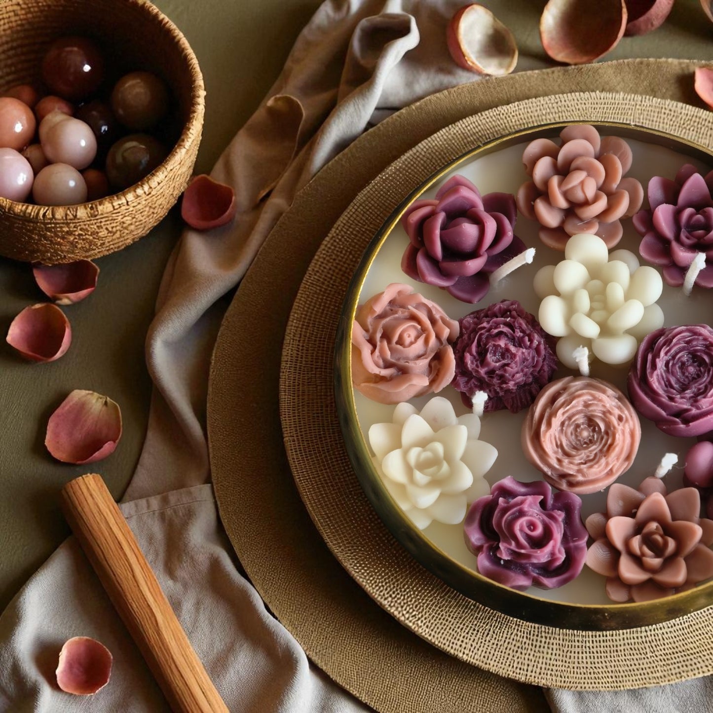 Rosette Radiance Metal Urli Candle (Rose Mosaic Scent)
