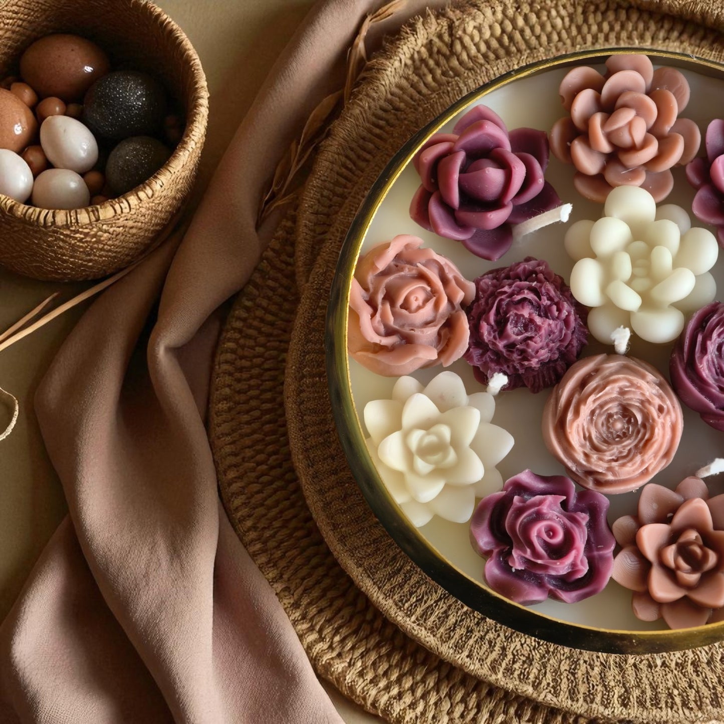 Rosette Radiance Metal Urli Candle (Rose Mosaic Scent)