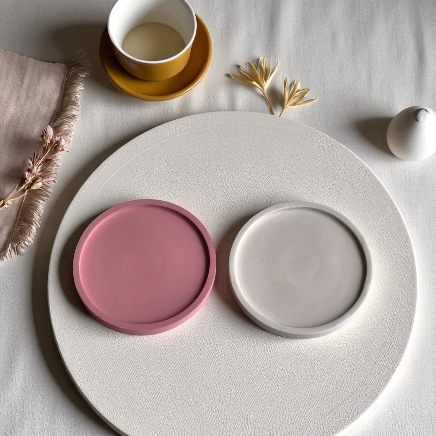 Peony Candle Set – Vanilla & Jasmine with Jesmonite Tray