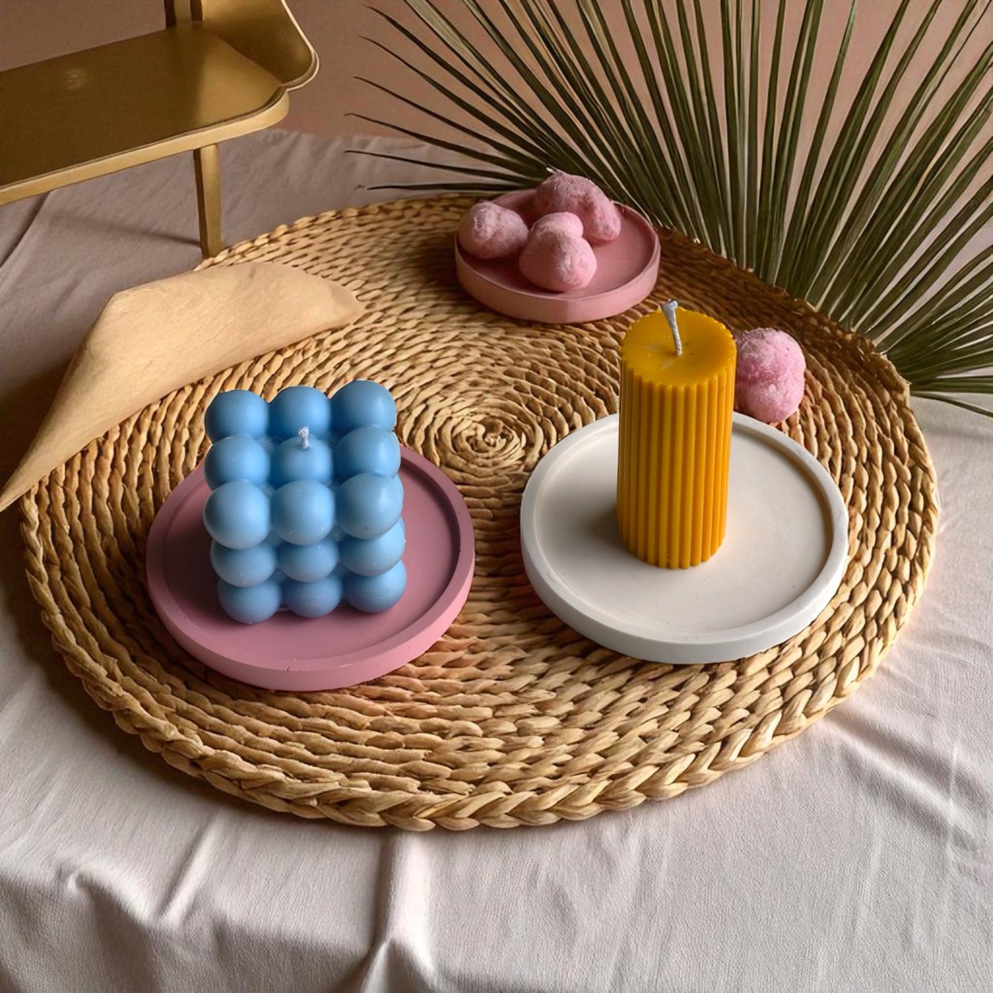 Jesmonite Trinket Tray Set – Blush Pink & White (Set of 2)
