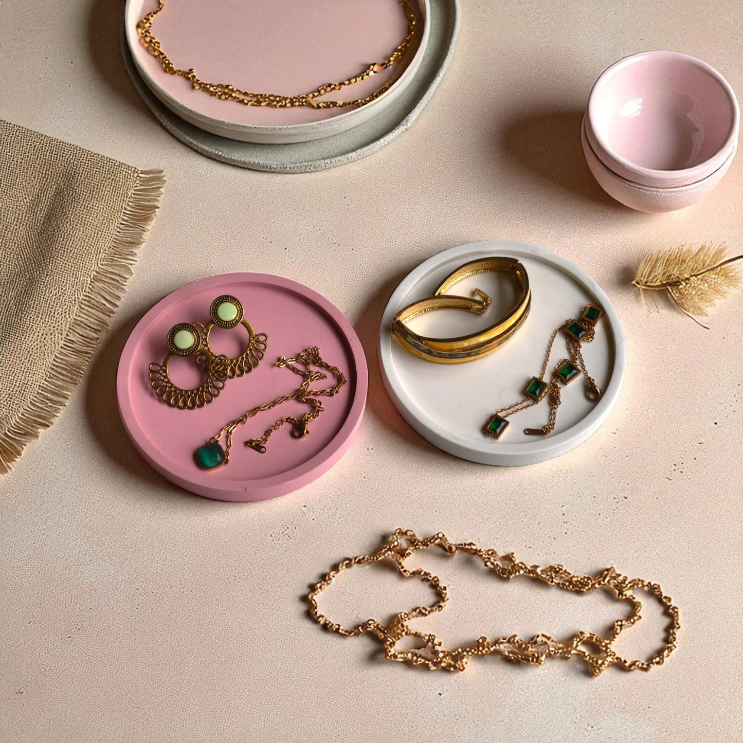 Jesmonite Trinket Tray Set – Blush Pink & White (Set of 2)