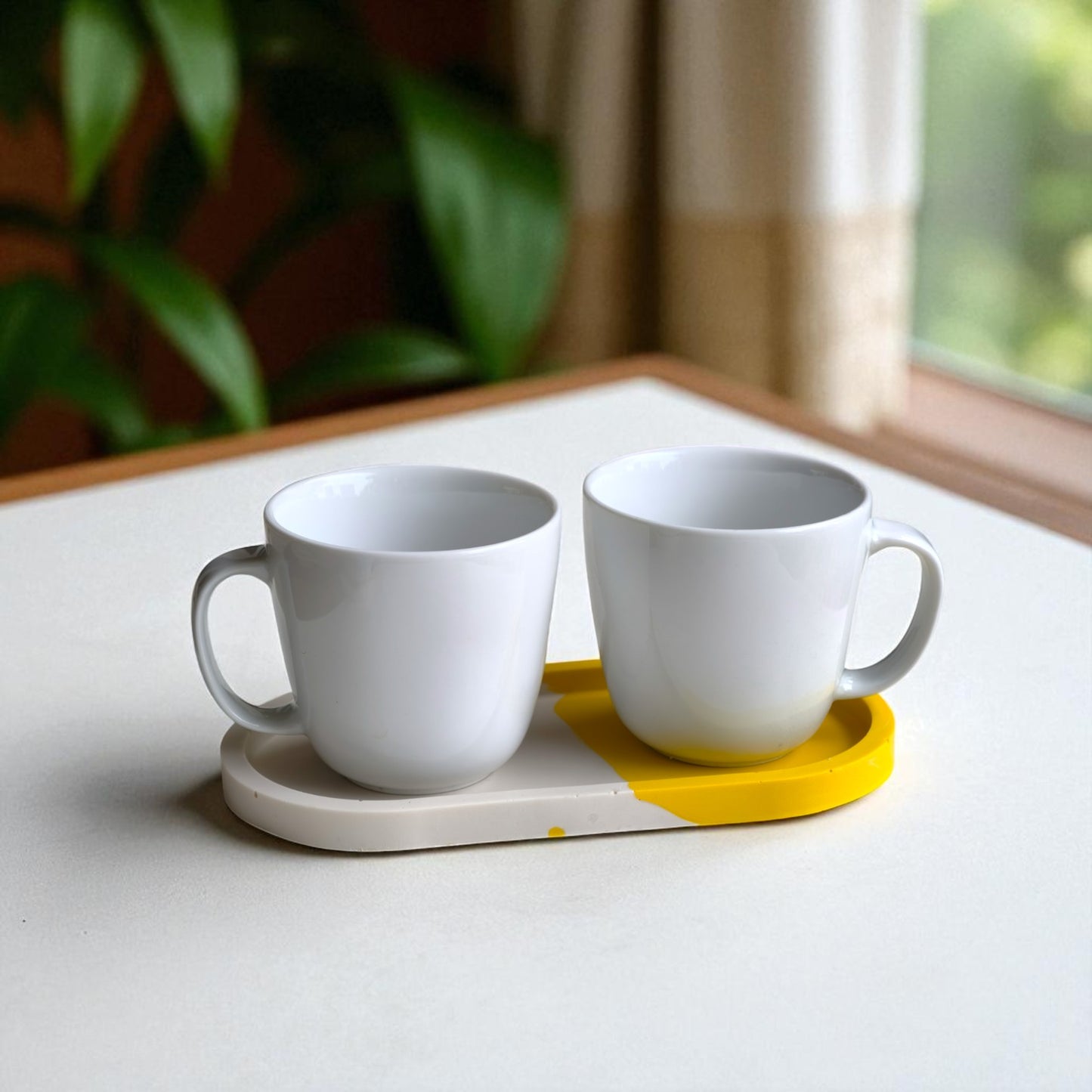 Jesmonite Oval Trinket Tray – Yellow & White