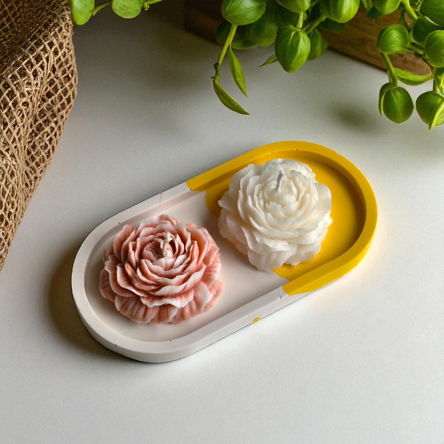 Jesmonite Oval Trinket Tray – Yellow & White