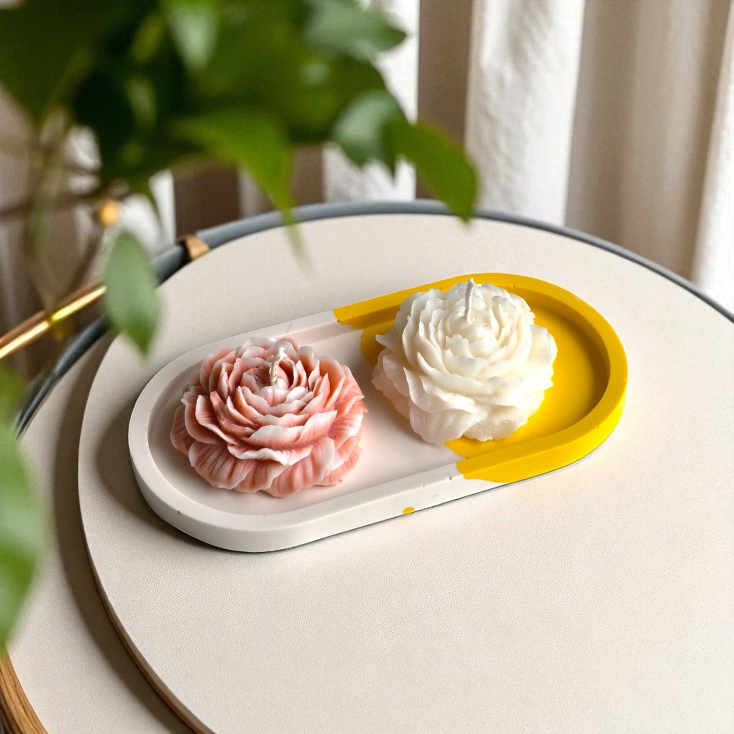 Jesmonite Oval Trinket Tray – Yellow & White