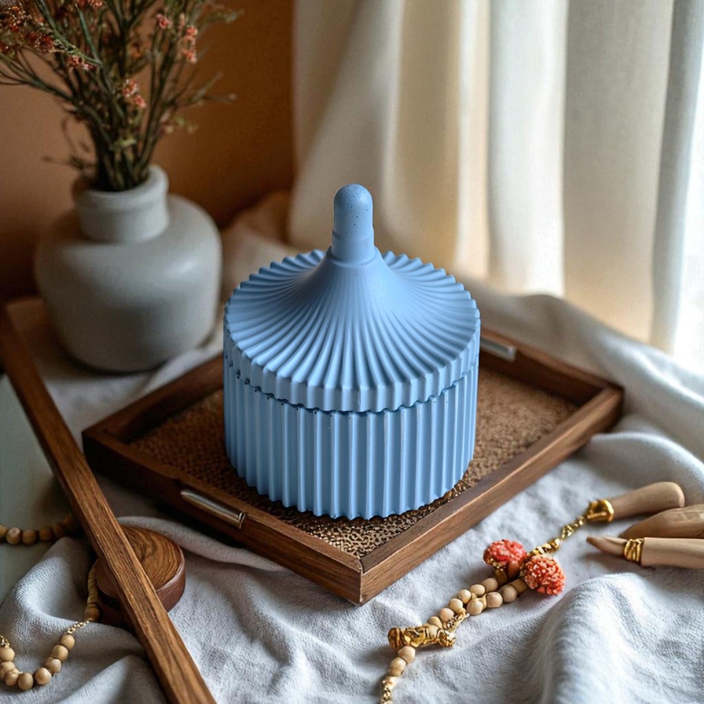 Rippled Jesmonite Storage Jar – Powder Blue