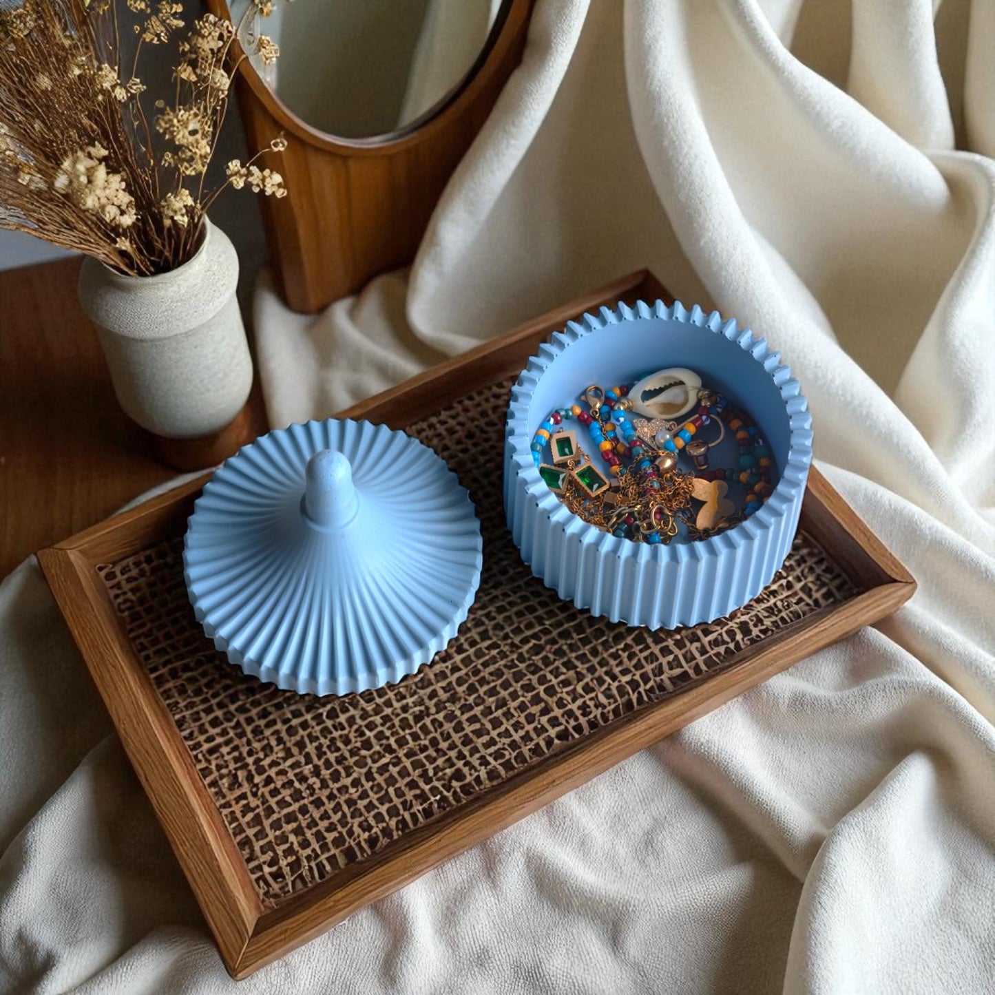 Rippled Jesmonite Storage Jar – Powder Blue