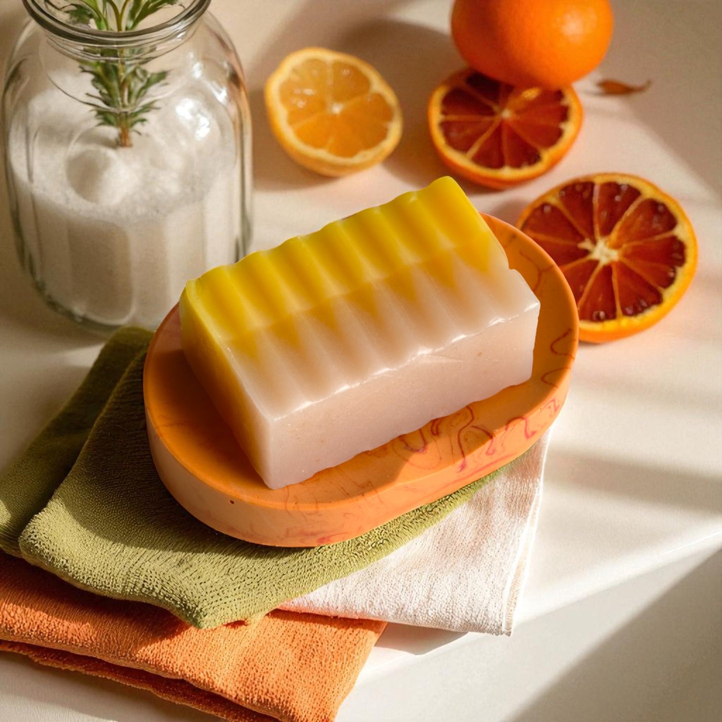 Handcrafted Jesmonite Soap Dish – Marbled Orange | Durable, Minimal & Stylish