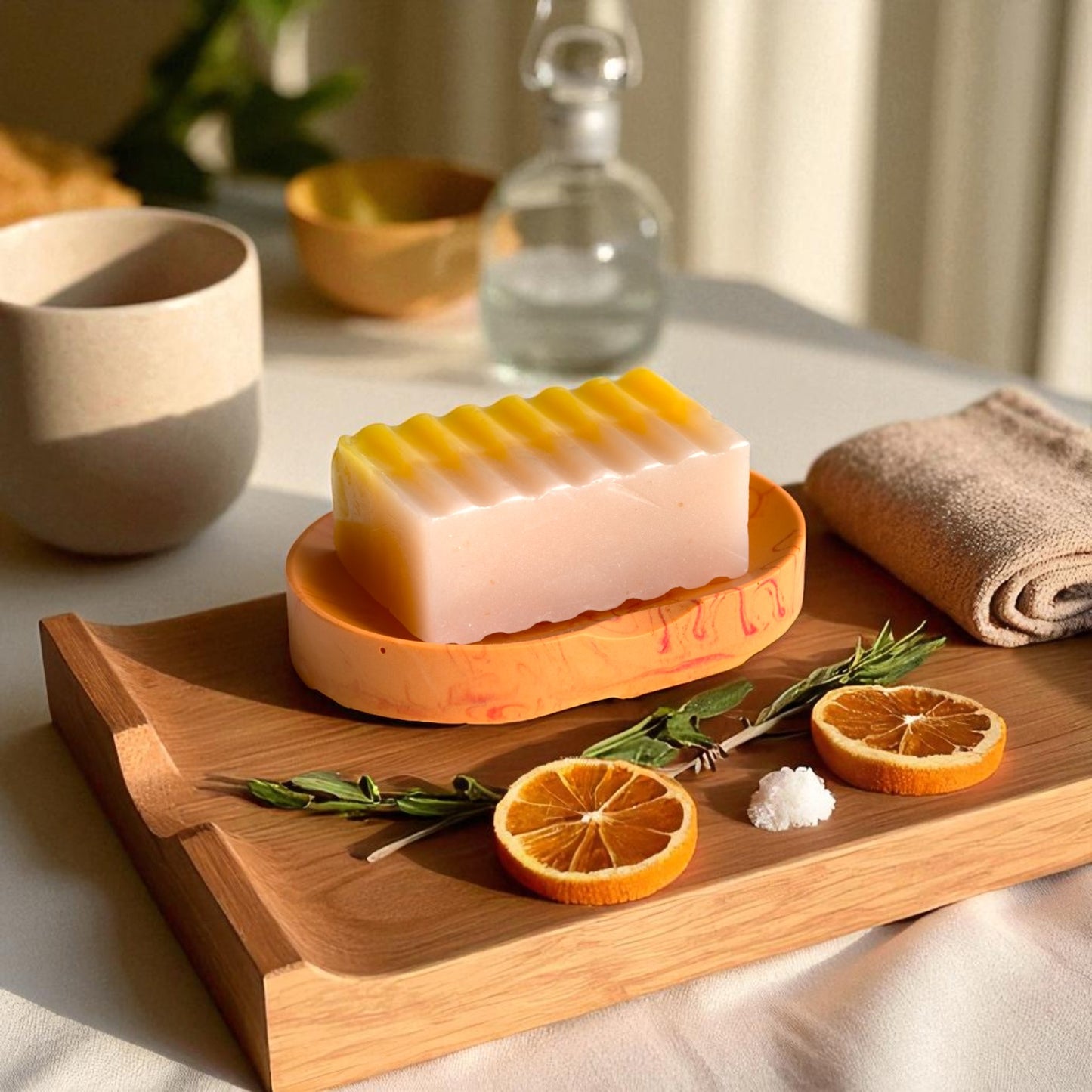 Handcrafted Jesmonite Soap Dish – Marbled Orange | Durable, Minimal & Stylish