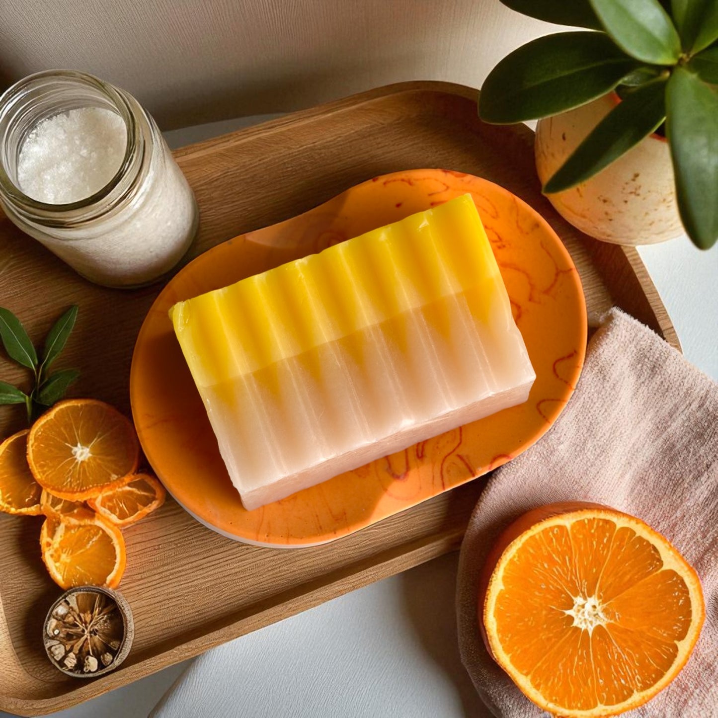 Handcrafted Jesmonite Soap Dish – Marbled Orange | Durable, Minimal & Stylish