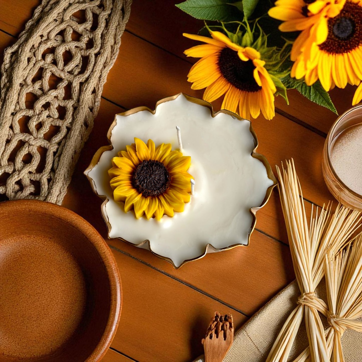 Sunflower Serenade Urli Candle (Vanilla Jasmine Scent)