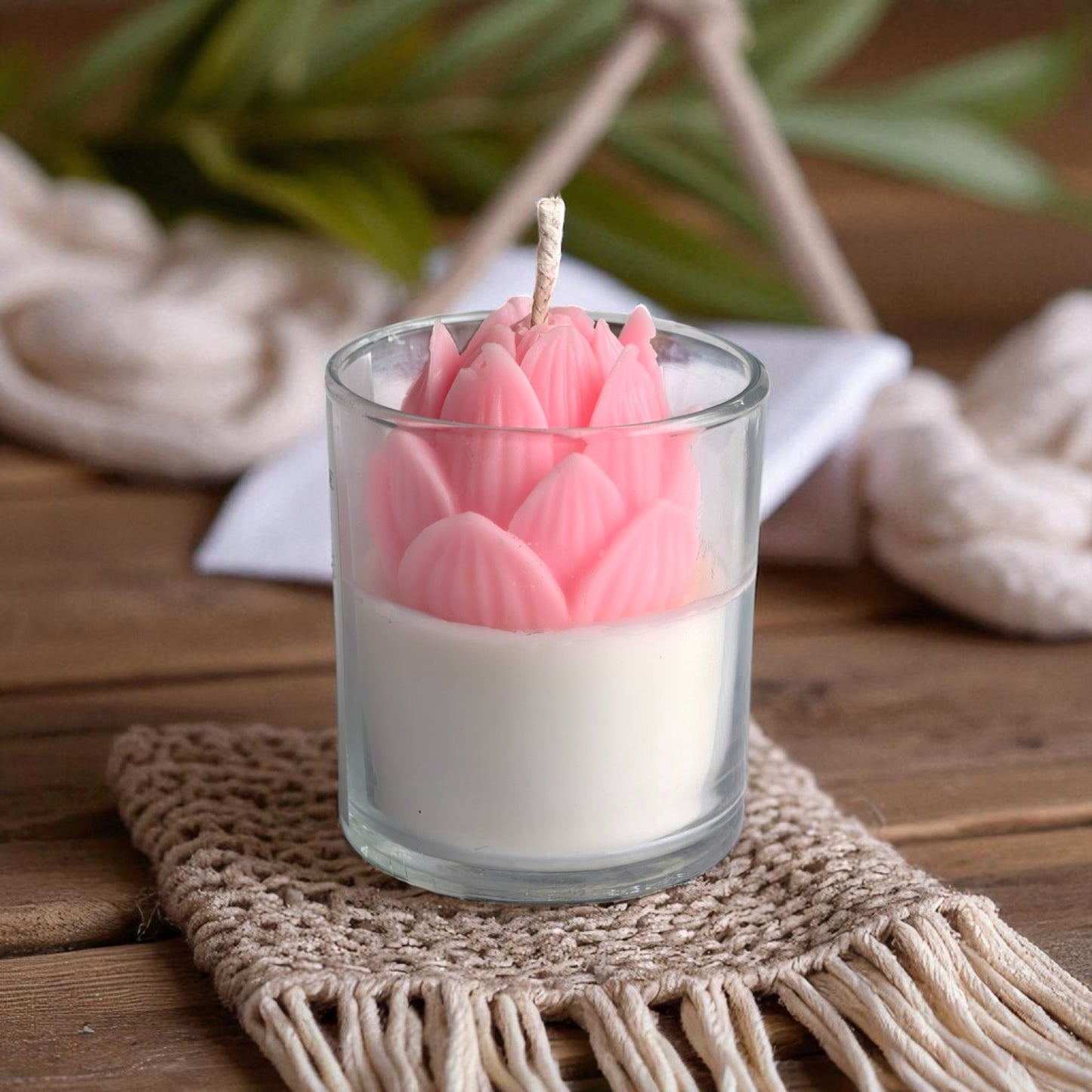 Blush Bloom – Pink Flower Scented Jar Candle | Handmade Soy Wax Candle (Lavender)