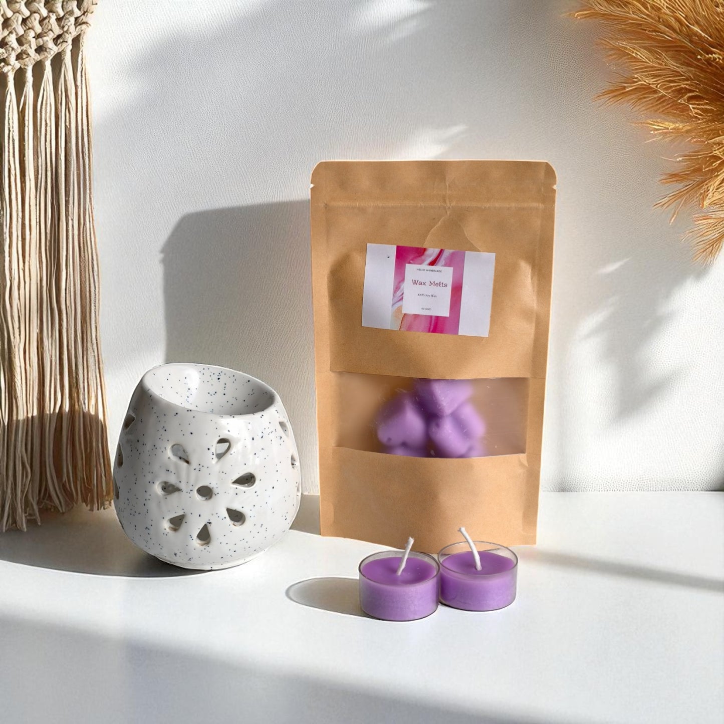 Hello Handmade Handcrafted Ceramic Round Shaped Aroma Diffuser with Wax Melts and 2 Tea Light Candles