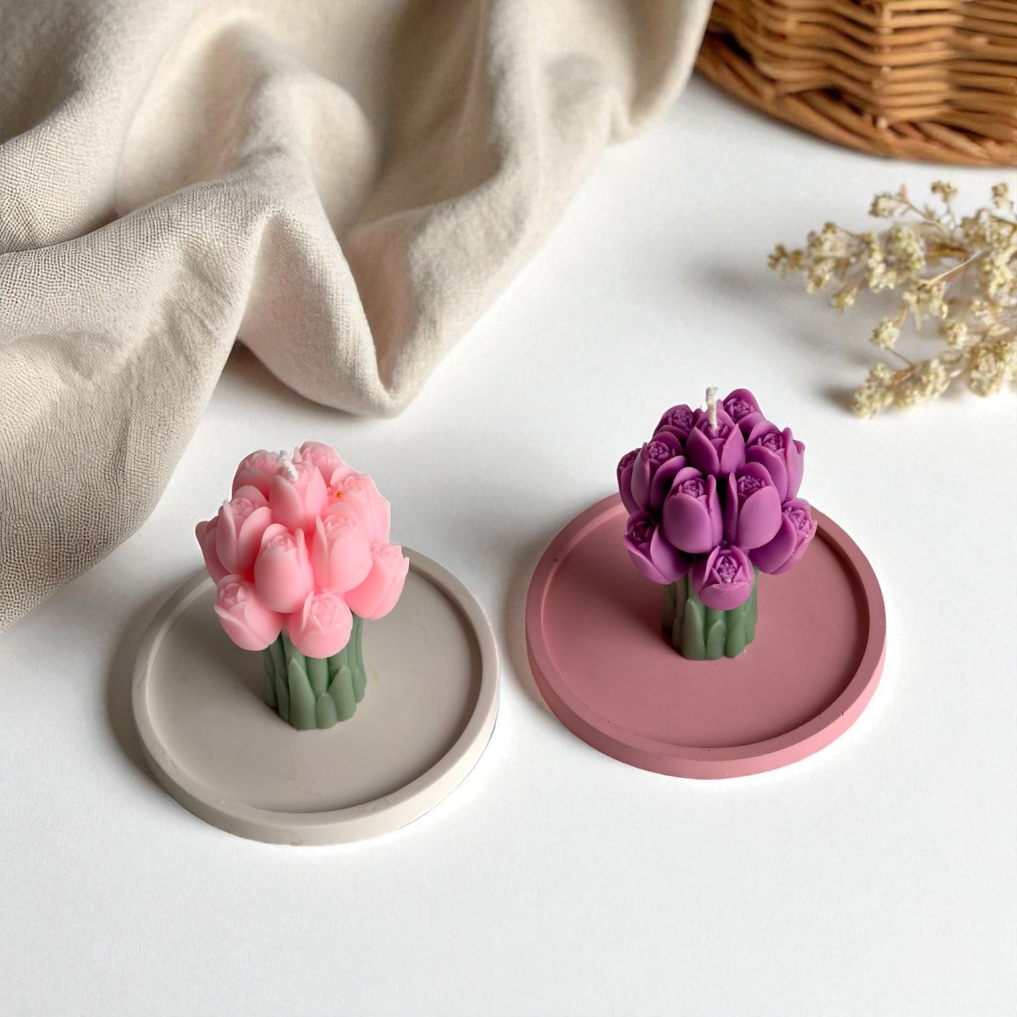 Set of 2 Tulip Candles with Jesmonite Trays (Lavender Scented)