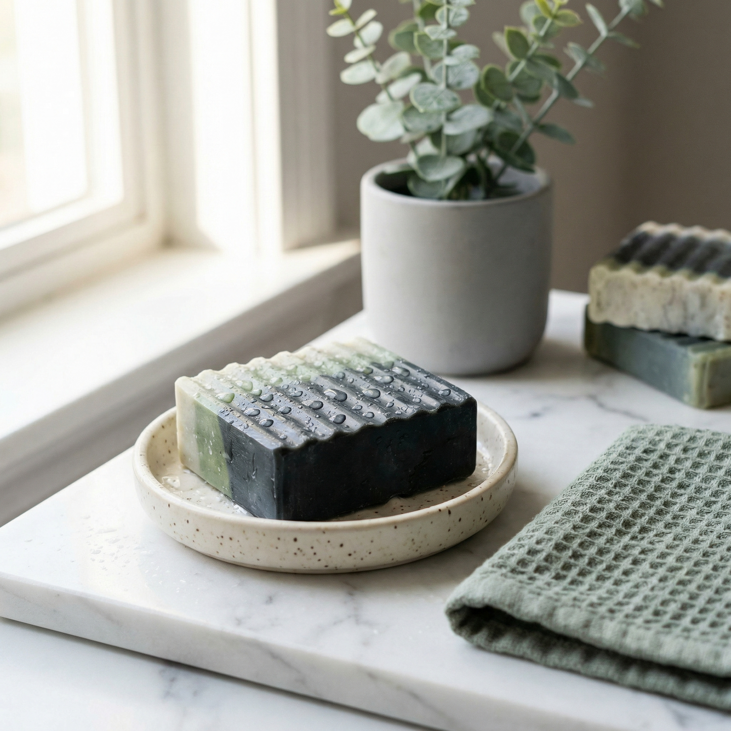 Green Sea Clay Charcoal Bar Soap Pack of 3 | Deep Cleansing Handmade Bar with Activated Charcoal | Pore Tightening Hydrating Cleanser for Normal to Oily Skin