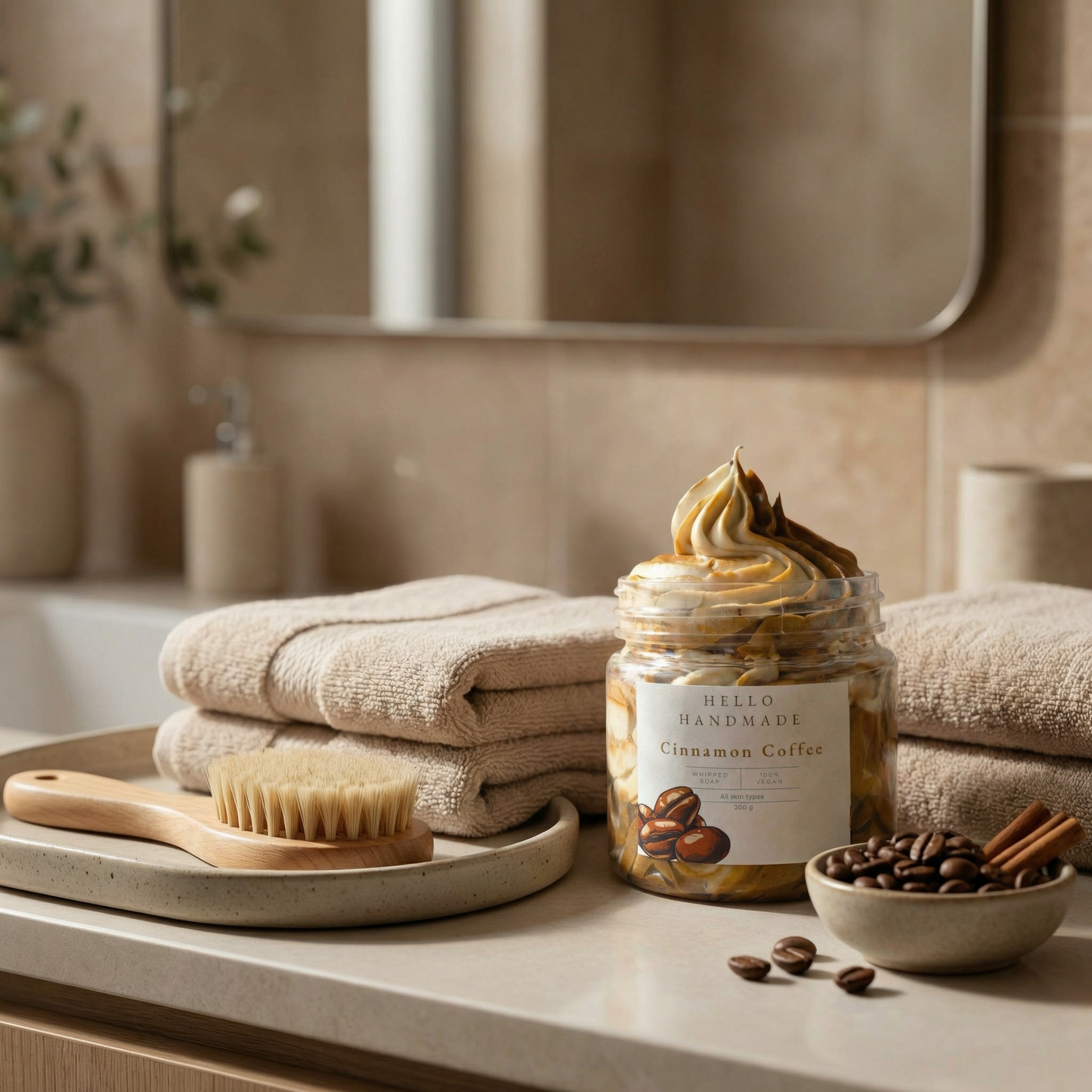 Cinnamon Coffee Whipped Soap | Handmade Energizing Exfoliating Body Cleanser for Smooth, Revitalized Skin