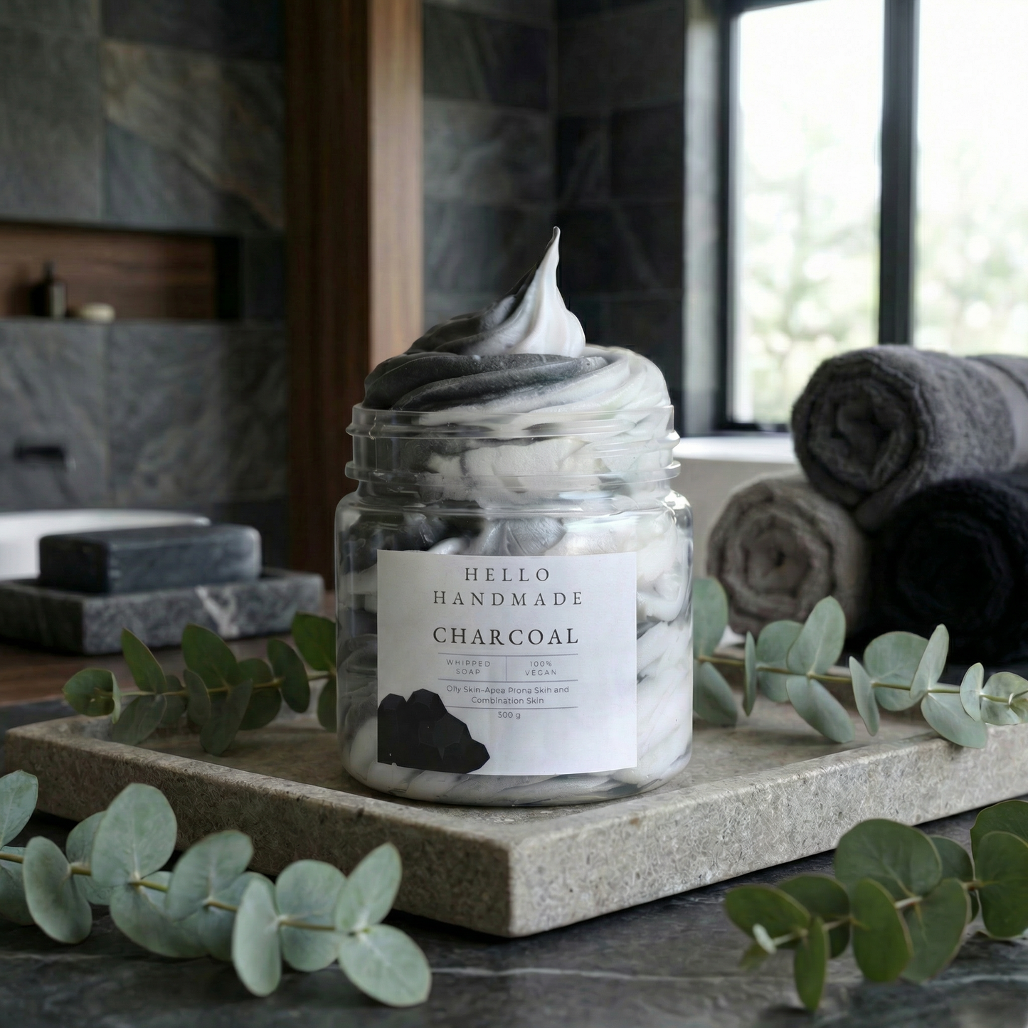 Charcoal Whipped Soap | Handmade Detoxifying Cleanser with Activated Charcoal for Oily, Acne-Prone & Combination Skin