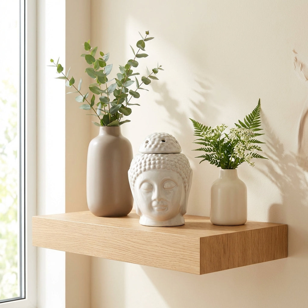 Hello Handmade Ceramic Buddha Head Diffuser with Wax Melts and 2 Tea Light Candles