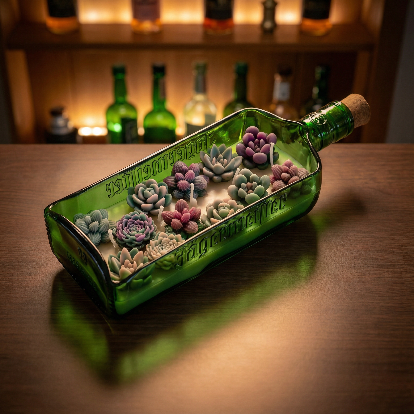 Jägermeister Succulent Bottle Candle – Hand-Poured Art in a Signature Green Bottle
