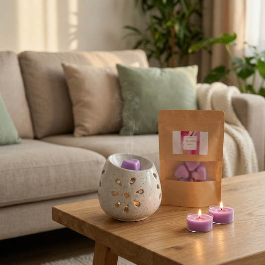 Hello Handmade Handcrafted Ceramic Round Shaped Aroma Diffuser with Wax Melts and 2 Tea Light Candles