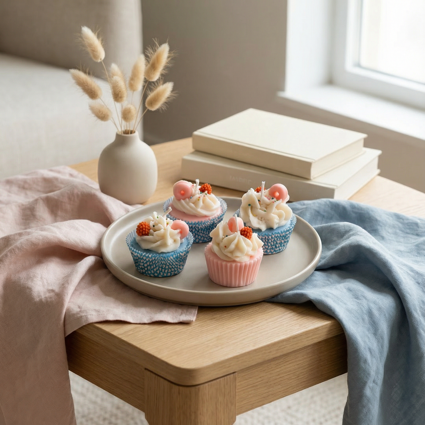 Pack of 4 Cup Cake Candle Vanilla and Strawberry Scent
