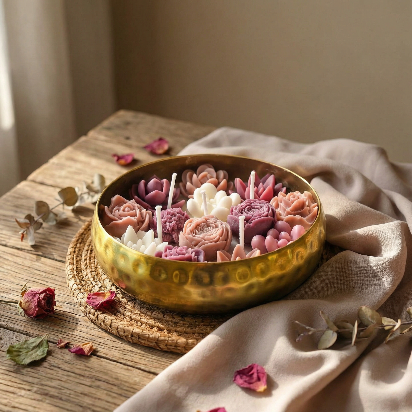 Rosette Radiance Metal Urli Candle (Rose Mosaic Scent)