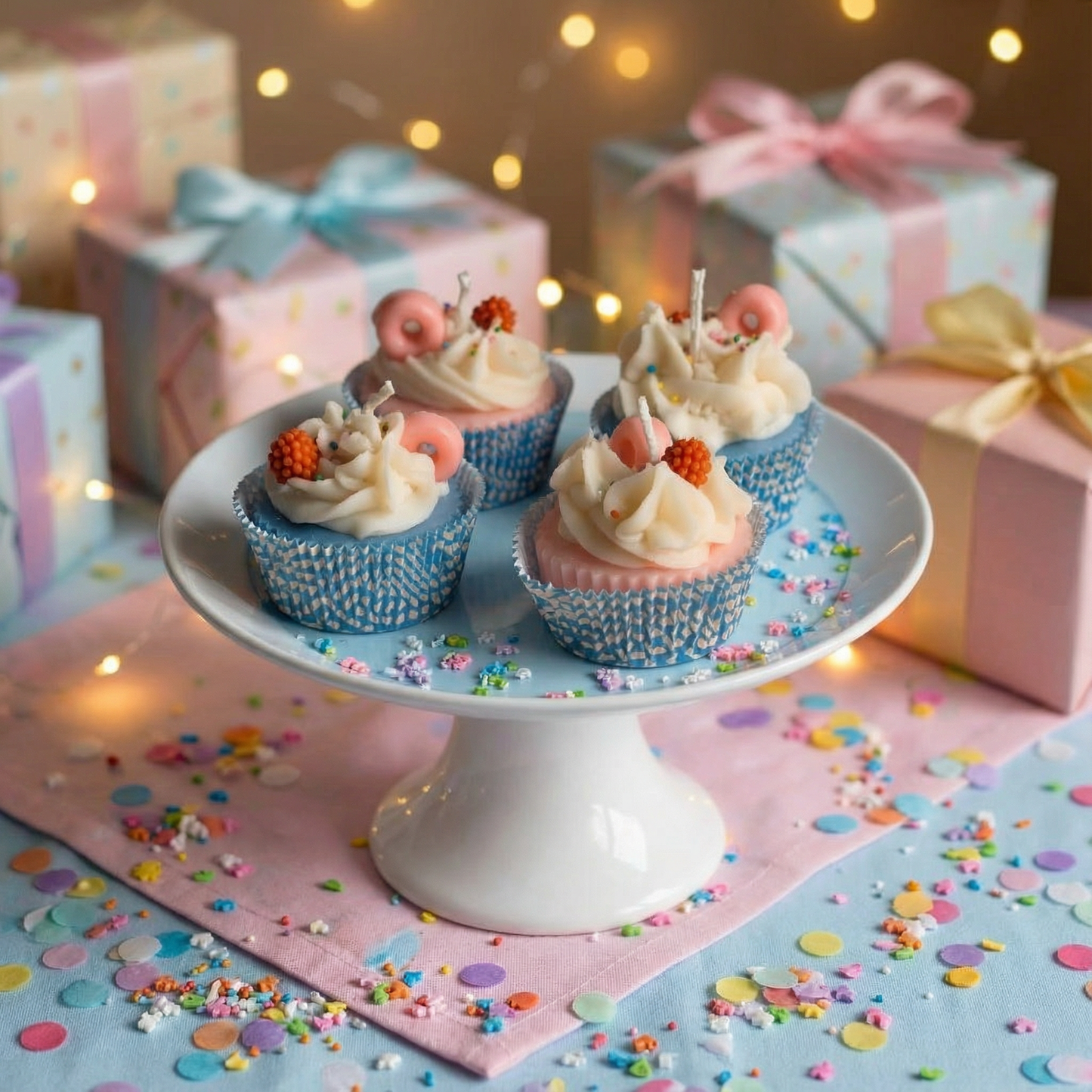 Pack of 4 Cup Cake Candle Vanilla and Strawberry Scent