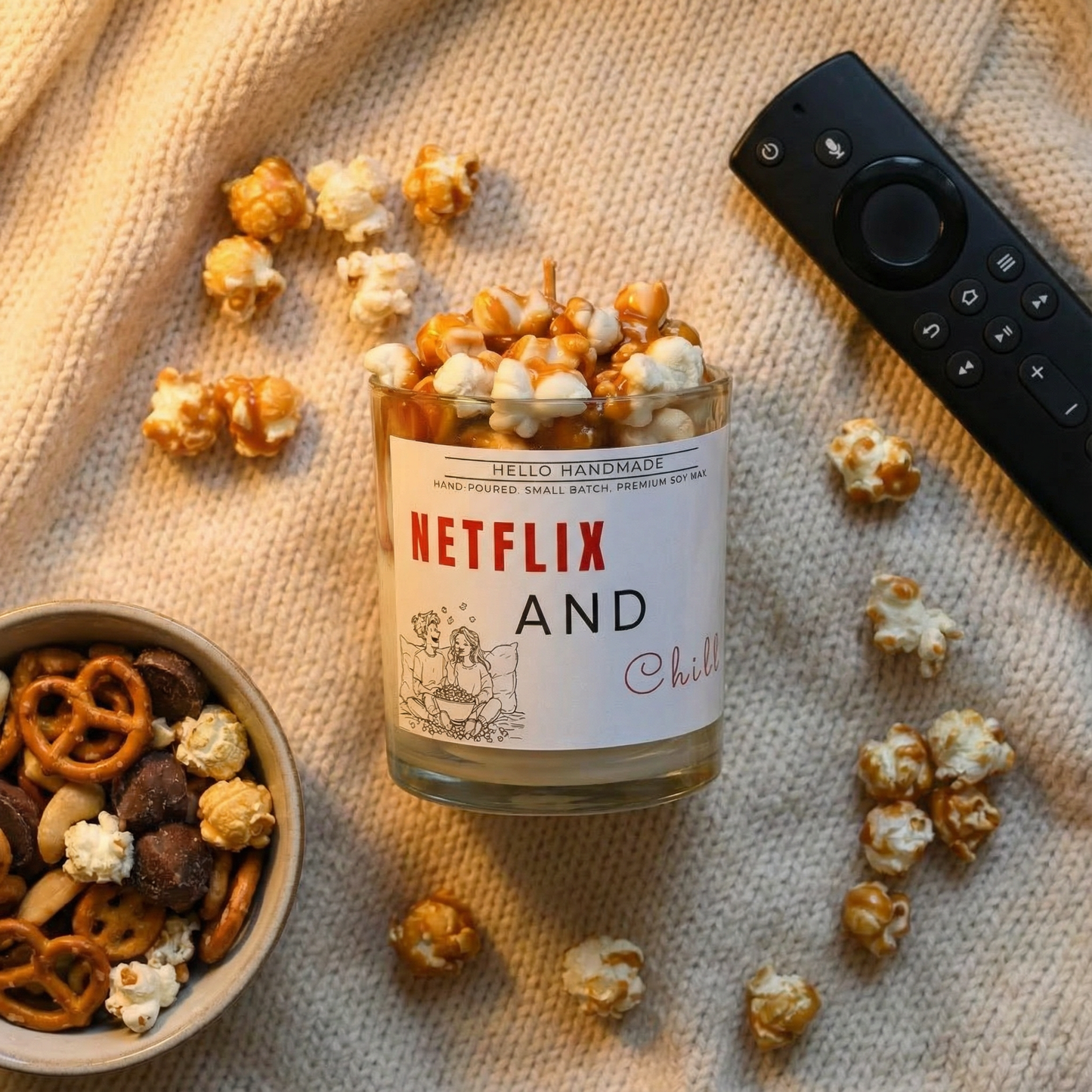 Netflix & Chill Candle (Caramel Popcorn Scent)