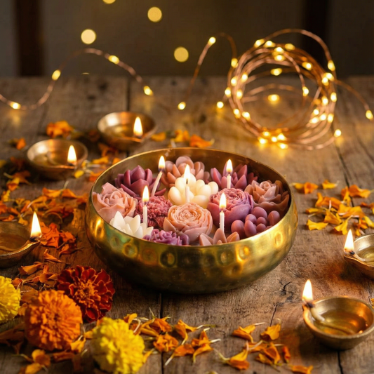 Rosette Radiance Metal Urli Candle (Rose Mosaic Scent)