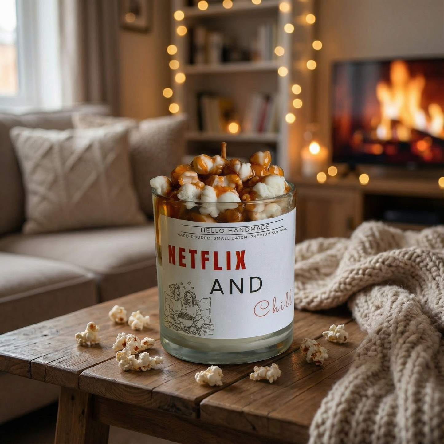 Netflix & Chill Candle (Caramel Popcorn Scent)